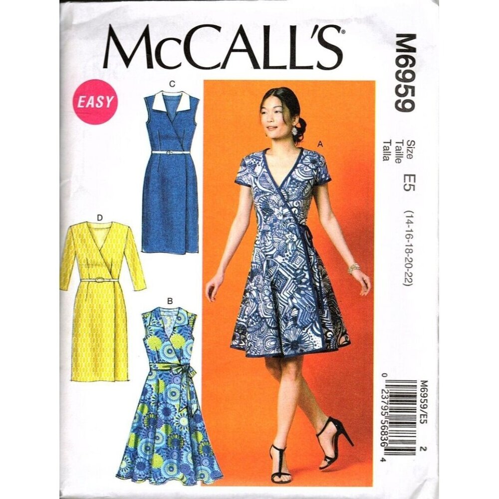 McCall's M6959 Misses 14 to 22 Wrap Dresses and Belt Uncut Sewing Pattern New
